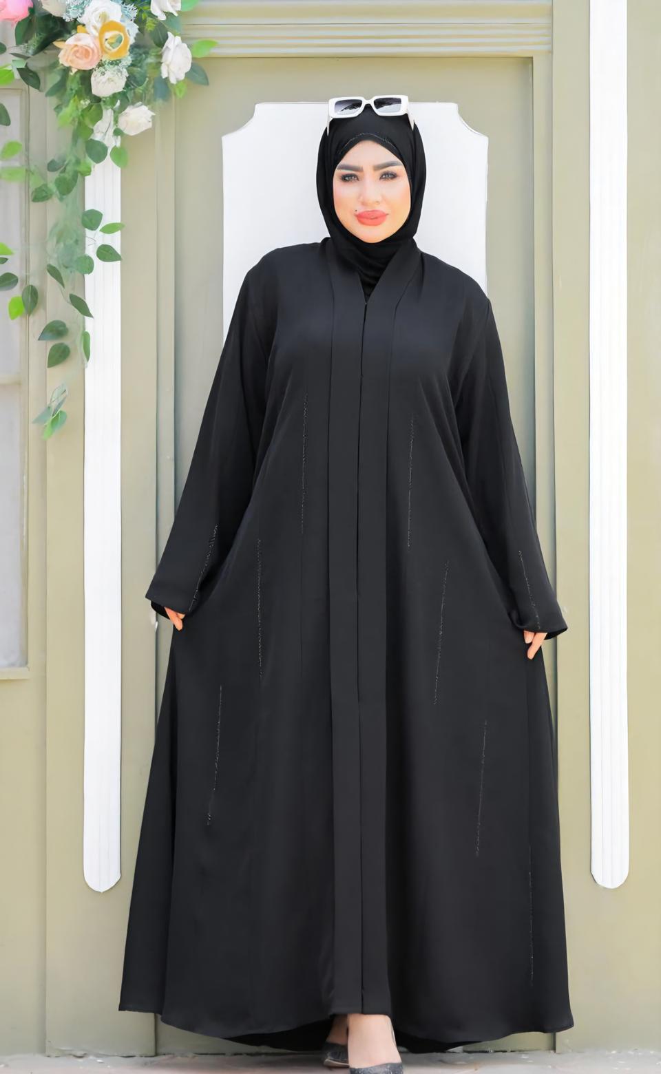 Abaya Noire Élégance Luxe – Boutons-Pression Invisibles & Foulard en Soie Assorti