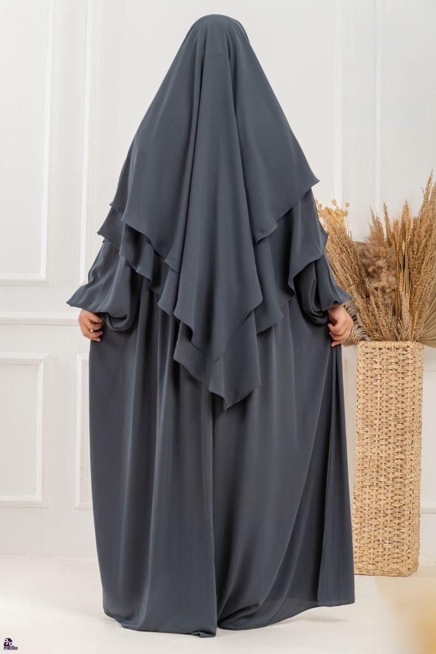 Abaya en Tissu Royal avec Khimar Double Couches Dégradé – Élégance Majestueuse & Confort Haut de Gamme