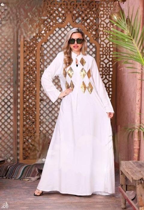 Abaya en coton blanc motifs dorés