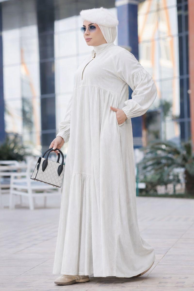 Abaya Saba – Velours Rayé Extra Doux & Chaud avec Zip Doré