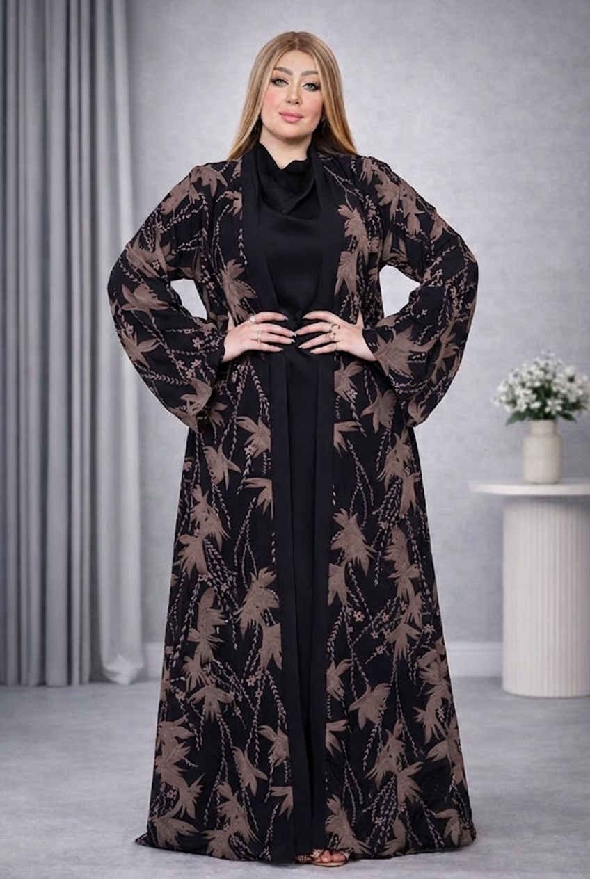 Abaya Forêt Noire Ensemble 2 pièces + un voile assorti