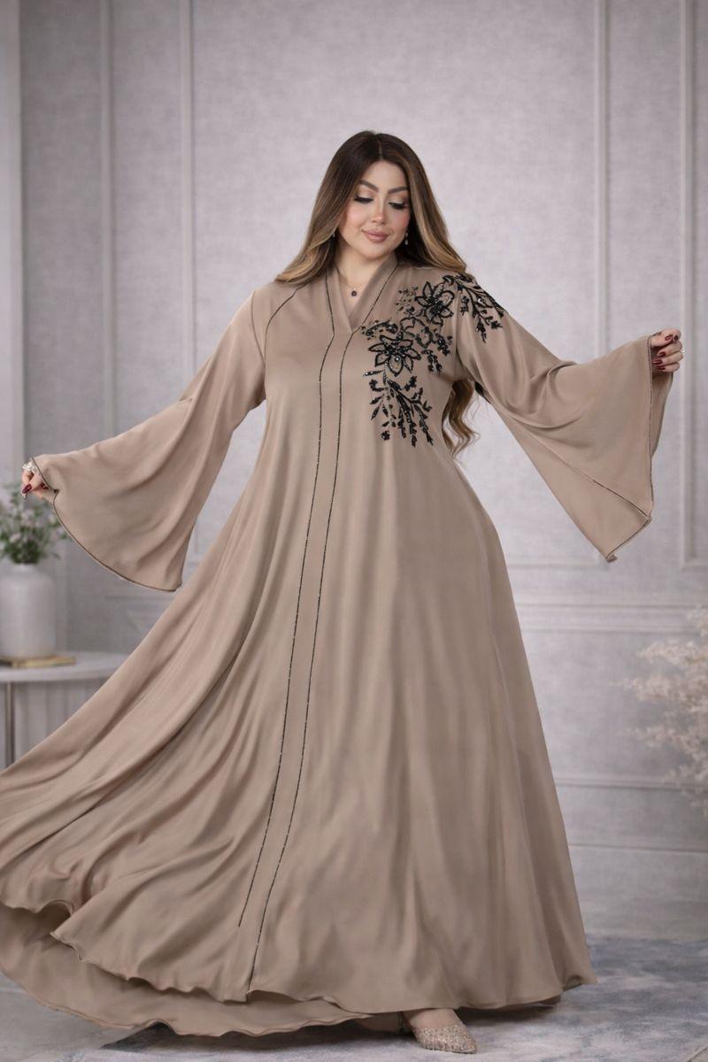 Abaya Fleur d’Onyx évasée en soie premium + voile chiffon de soie