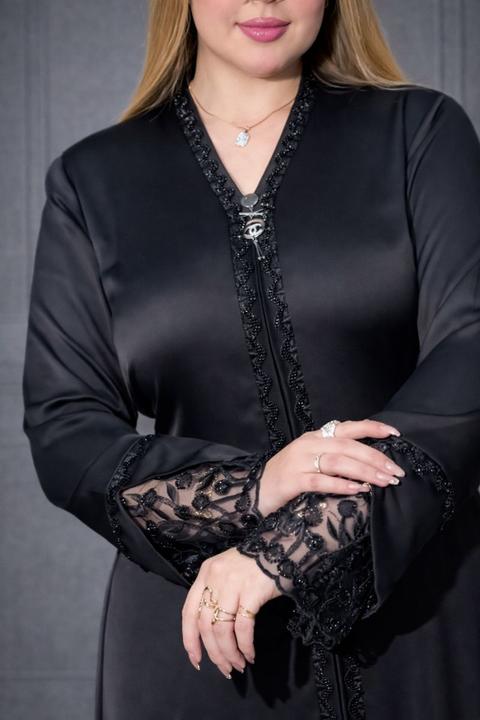 Abaya Dentelle de Nuit – Soie 100% Premium & Dentelle aux Manches