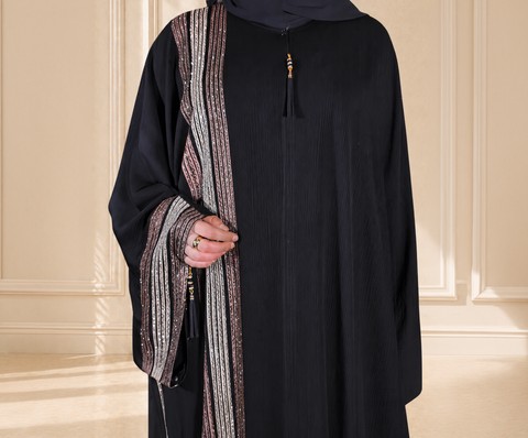 Abaya en crêpe premium à strass multicolores faits main