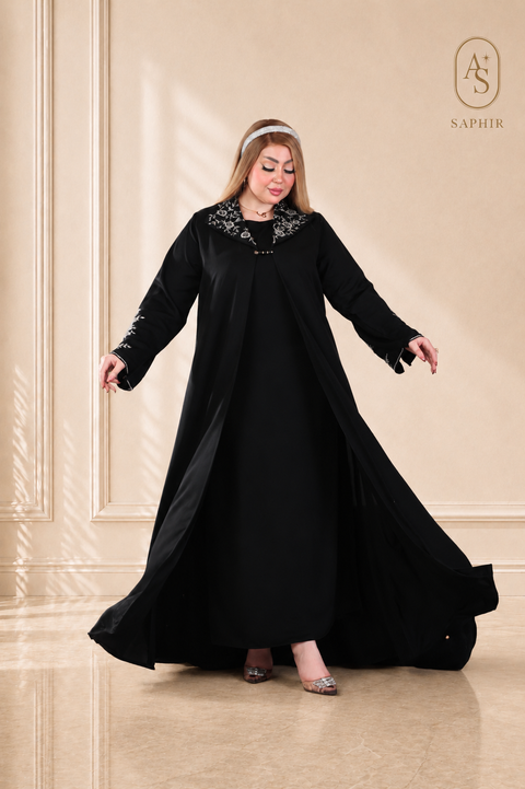 Abaya MIRA Noire 2 Pièces en Soie Premium