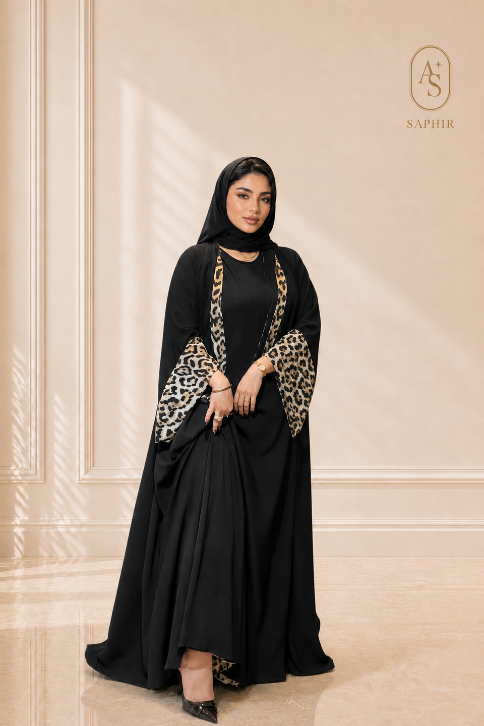 Abaya Léona – Double face noir & léopard