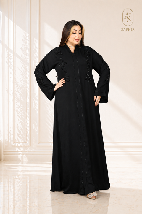 Abaya Samara – Perles Noires & Voile Chiffon