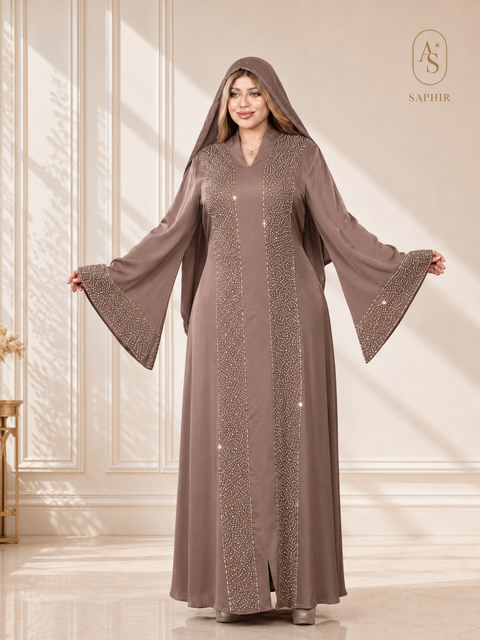 Abaya Dinar en Soie avec Voile et Strass Main