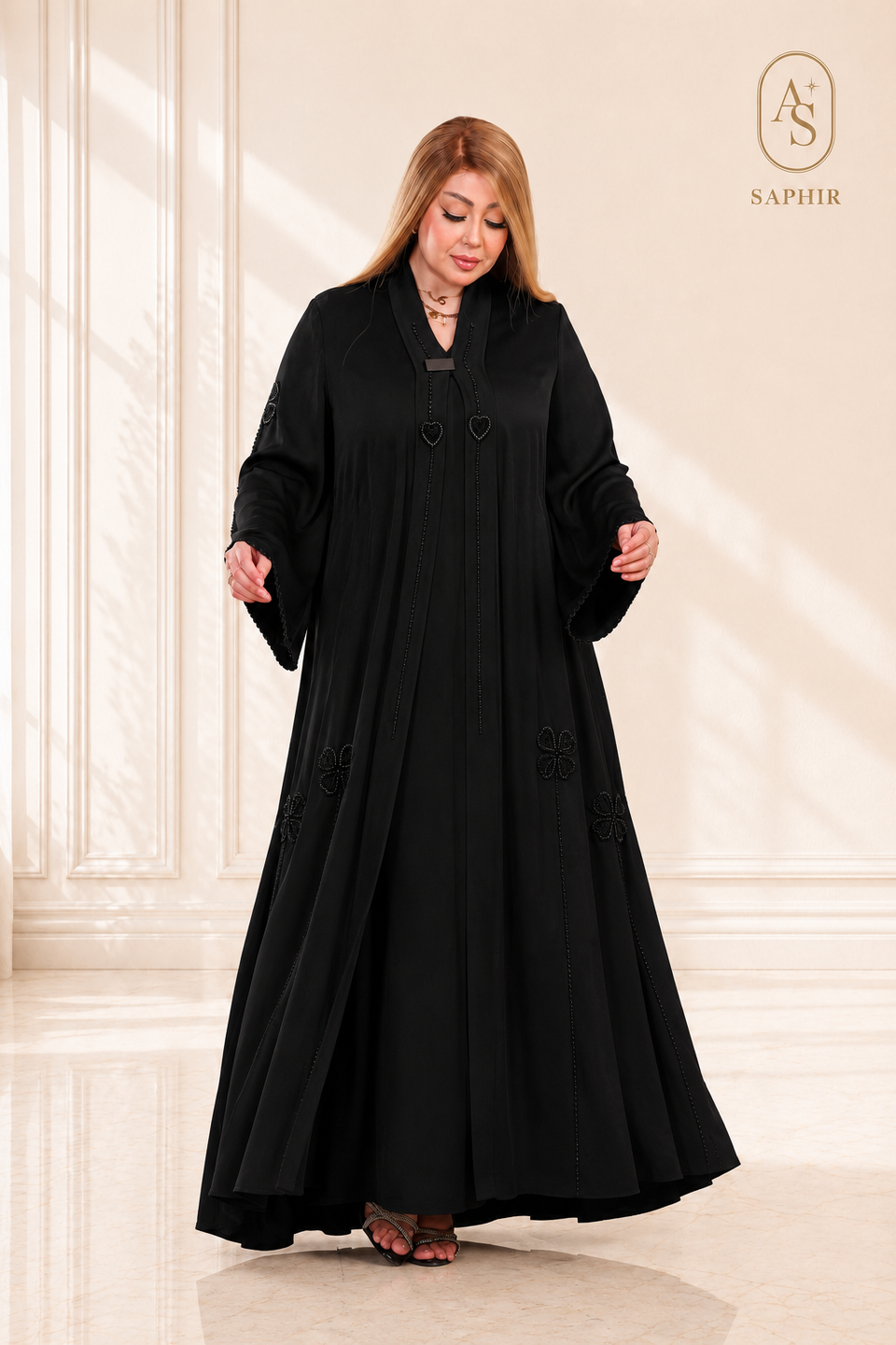Abaya Flower 2P en Soie et Strass