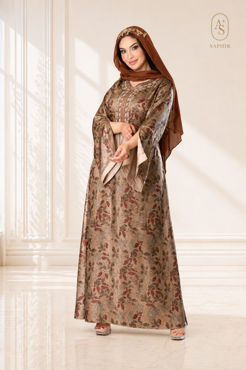 Abaya Mkhoir en crêpe de soie avec voile assorti – Style Dubaï